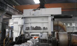 Extraction hood for industrial smelting furnace by Ghirarduzzi in operation.